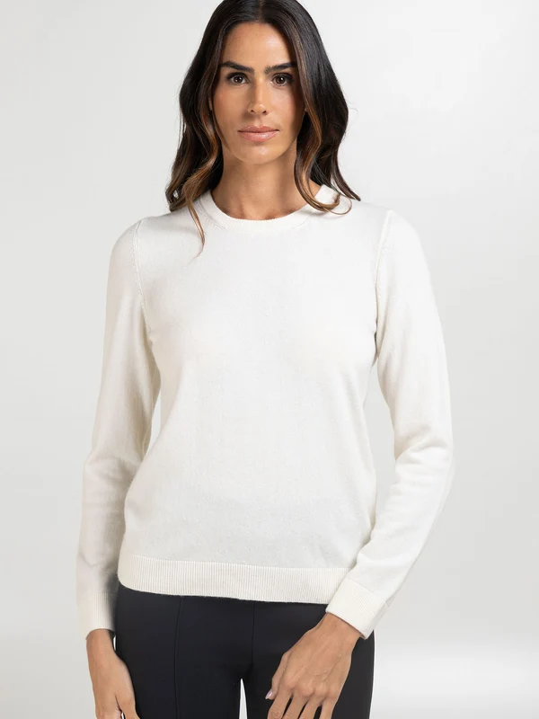 Blusa Manga Longa Básica Lã Merino e Cashmere Off White / P