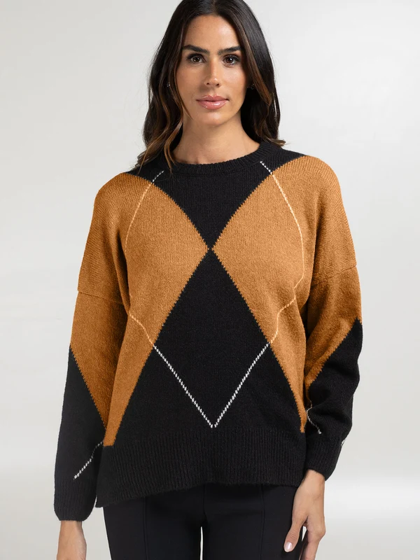 Blusa Decote Redondo Argyle Ferrugem / GG
