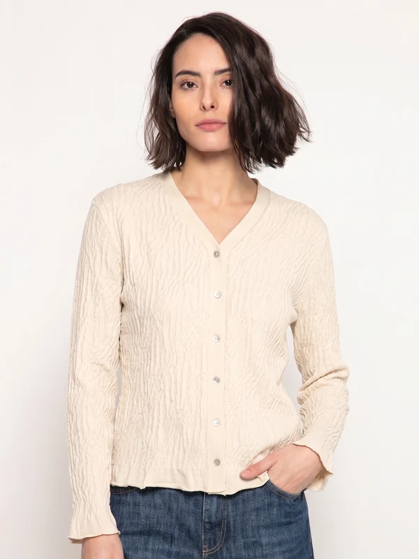 Cardigan Texturizado Com Babados Natural / M