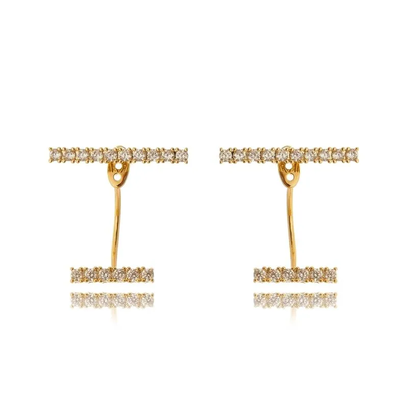 Ear jacket de zirconias brancas banho de ouro semi joia fina