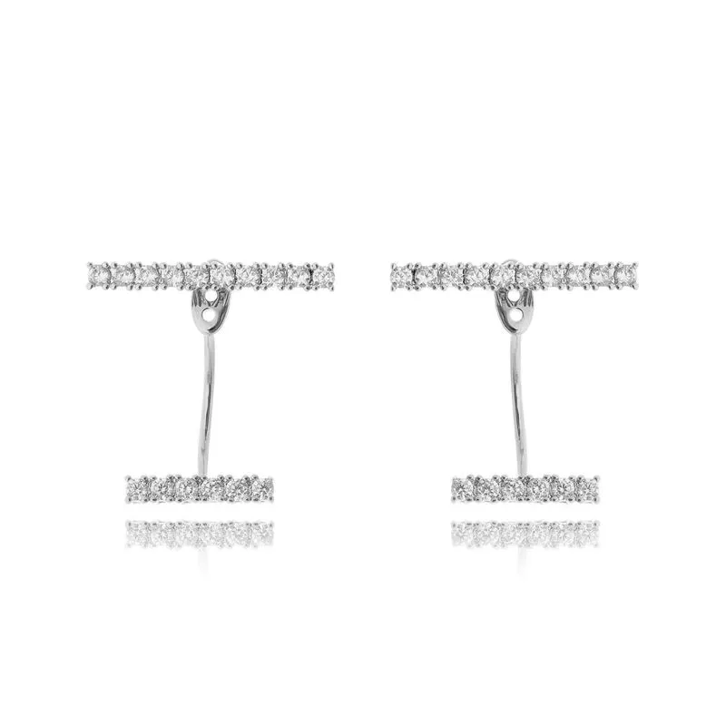 Ear jacket minimalista em rodio com zirconias brancas semi joias