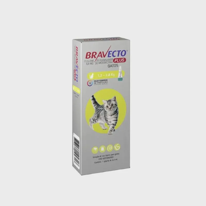 Bravecto Plus Gatos 1,2 A 2,8 Kg Transdermal Com Vermifugo