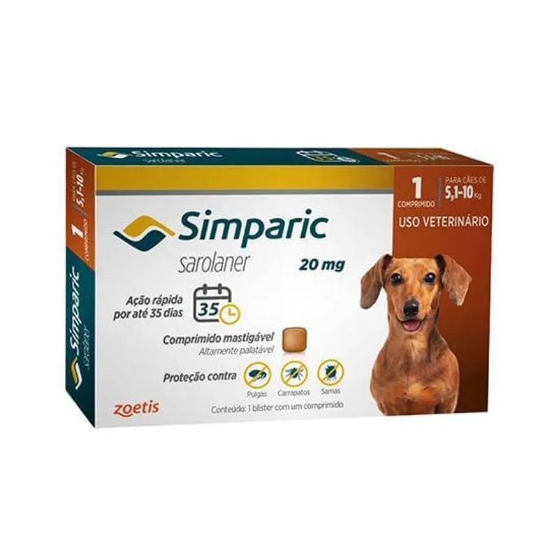 Simparic Antipulgas E Carrapatos 20mg 1 Comprimido Cães