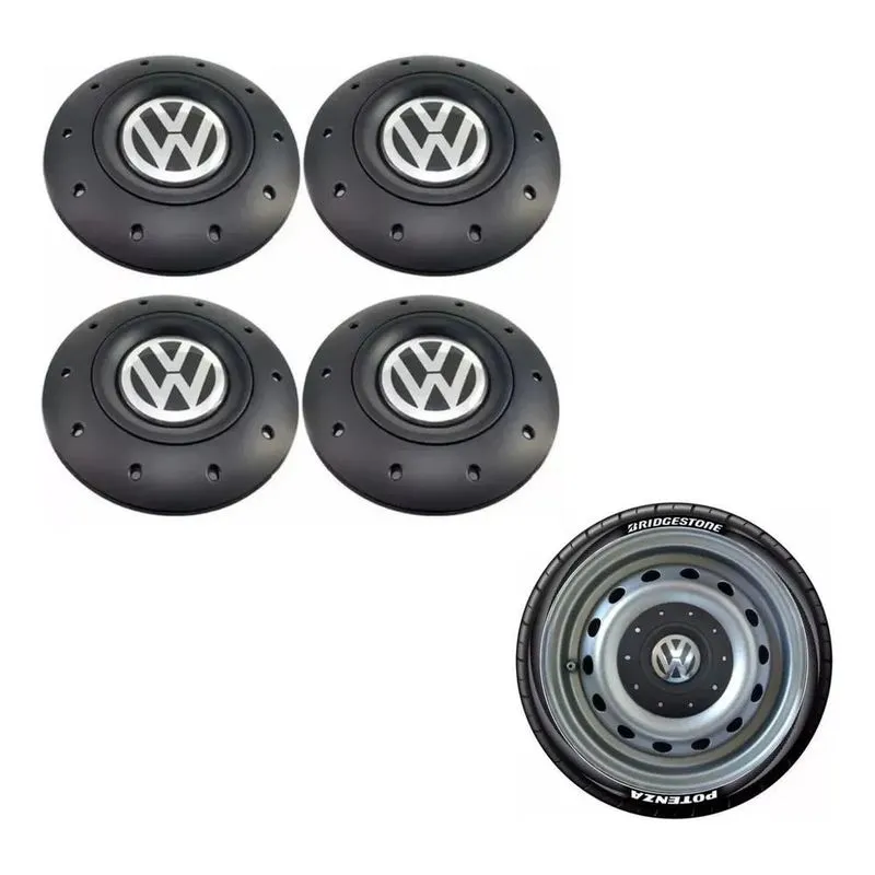 Jogo Calotinha Centro Roda Vw Amarok Aro 14 15 Preta 4 Furos