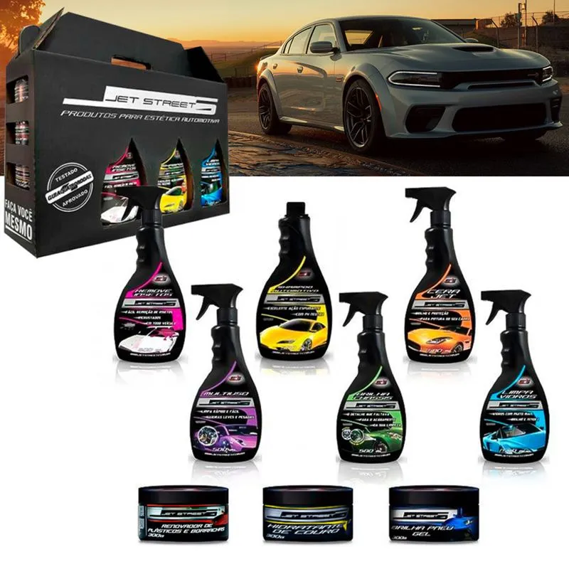 Kit 9 Jet Street Limpeza e Estética Automotiva com Shampoo Jet Street