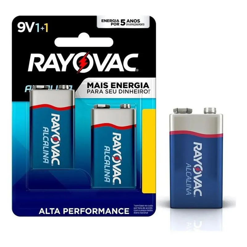 10x 10 Pilhas Baterias 9v Alcalinas Rayovac - 05 Cartelas