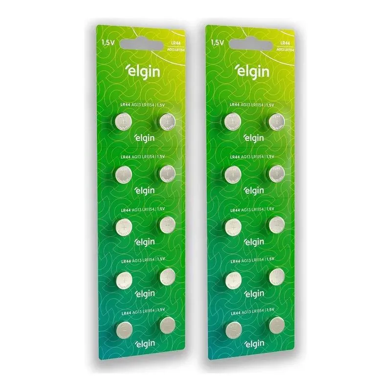 10x Pilha Alcalina Lr44 Elgin Bateria A76 Ag13 Kit 20 Unida