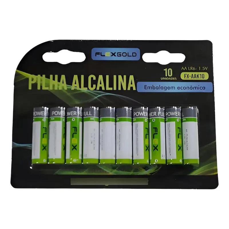 10x Kit Com 10 Pilhas Alcalina Aa Flex Gold