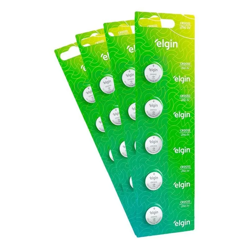 10x Pilha/bateria Tipo Moeda Cr2032 3v Elgin Cartela Com 20