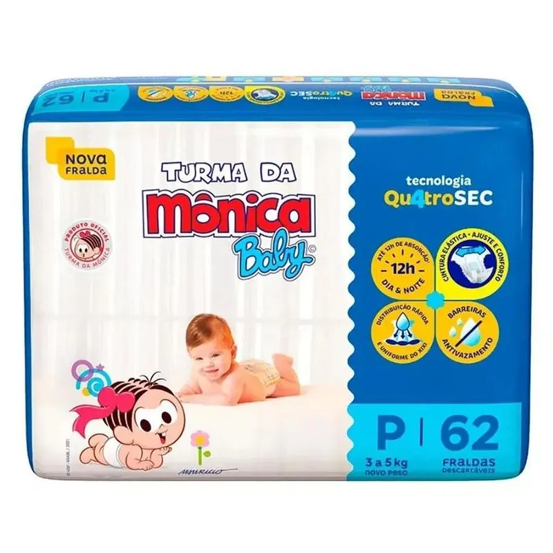 10x Fraldas Descartáveis Baby Qu4trosec Com 62 Unidades Tam