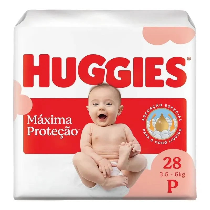 10x Huggies Fralda Descartável Máxima Proteção P - 28 Un