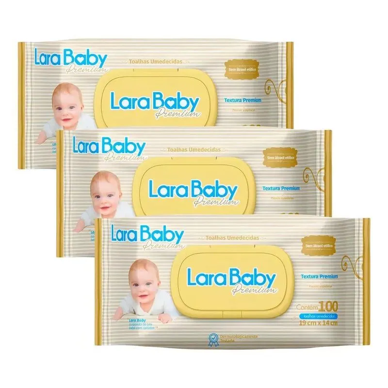 10x Kit C/03 Toalha Umedecidas Lara Baby Premium C/100un