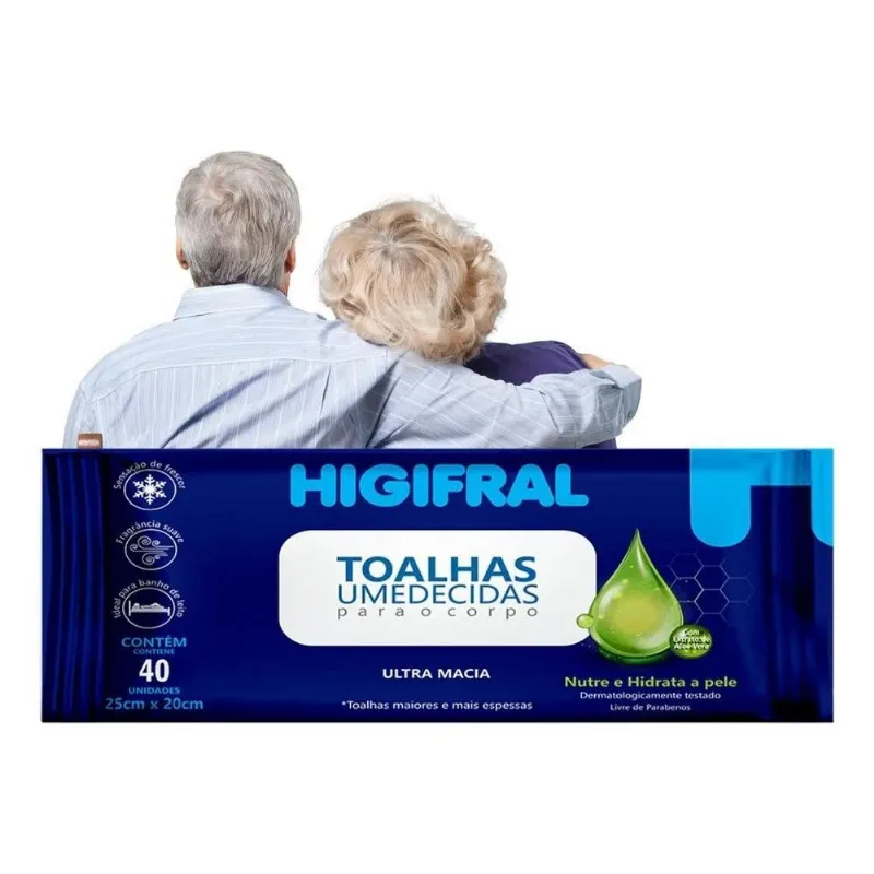 10x Toalhas Umedecidas Uso Adulto 25 X 20 Cm - Com 40 Unida