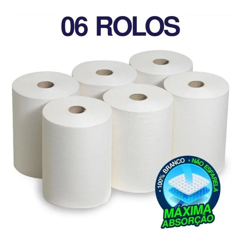 10x Papel Toalha Bobina 6 Rolos 20cmx200m Branco Puro Banhe