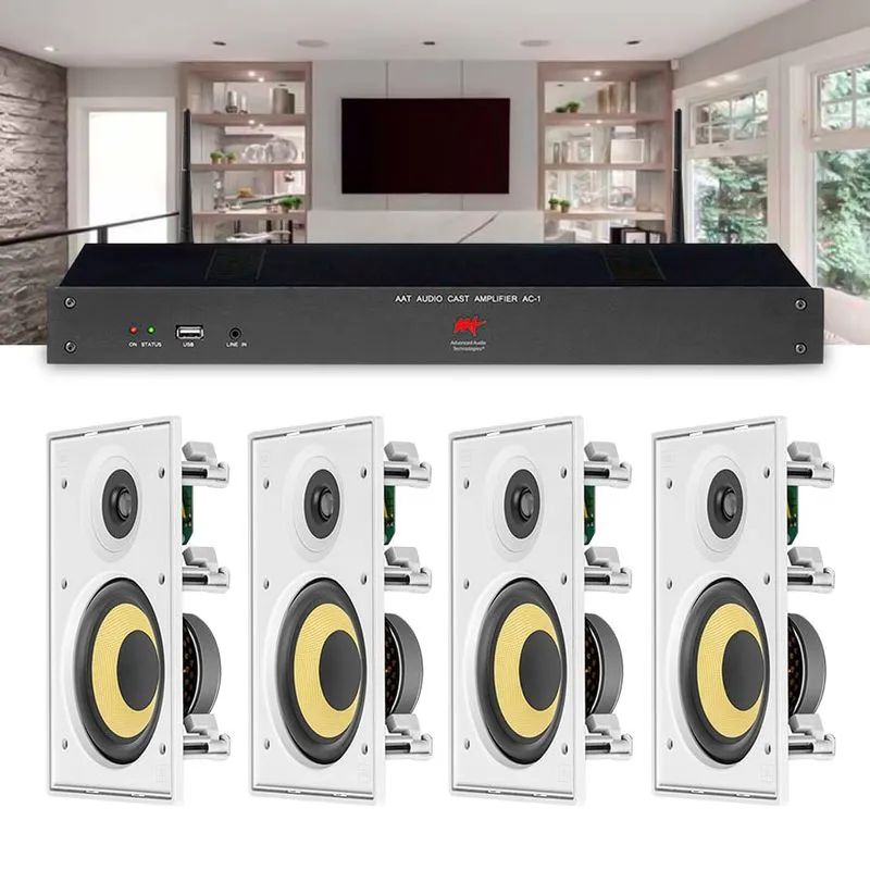 Kit Som Receiver Teto Sala de Estar + 4 Alto Falante AAT