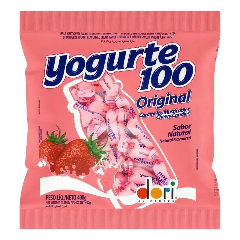 10x Bala Morango Yogurte 100 Pacote 400g