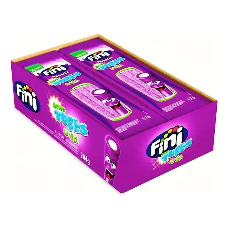 10x Bala Fini Formato Tubes Gelatina Regaliz De 15 Gr Uva A