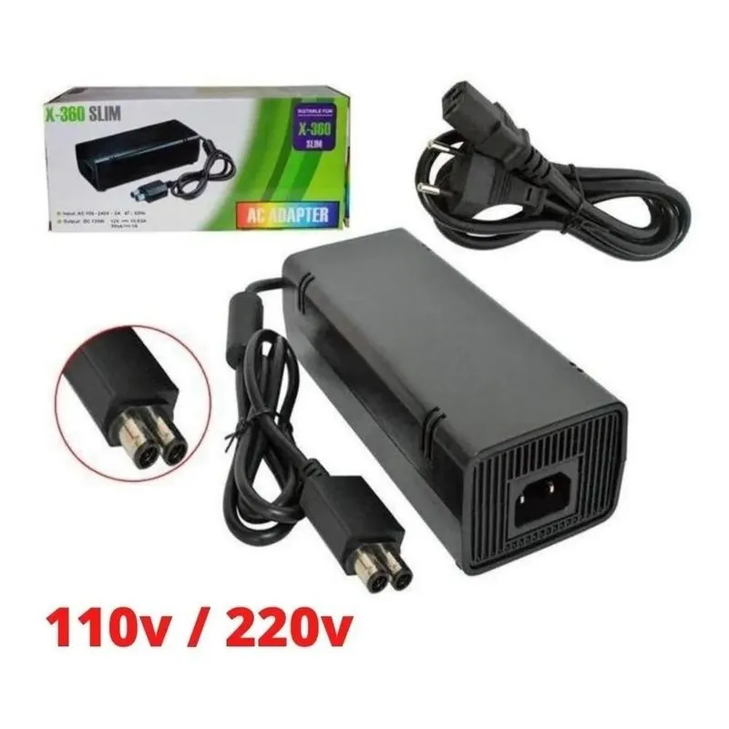 5x Fonte Xbox 360 Slim 2 Pinos + Cabo De Força Bivolt 110v/2