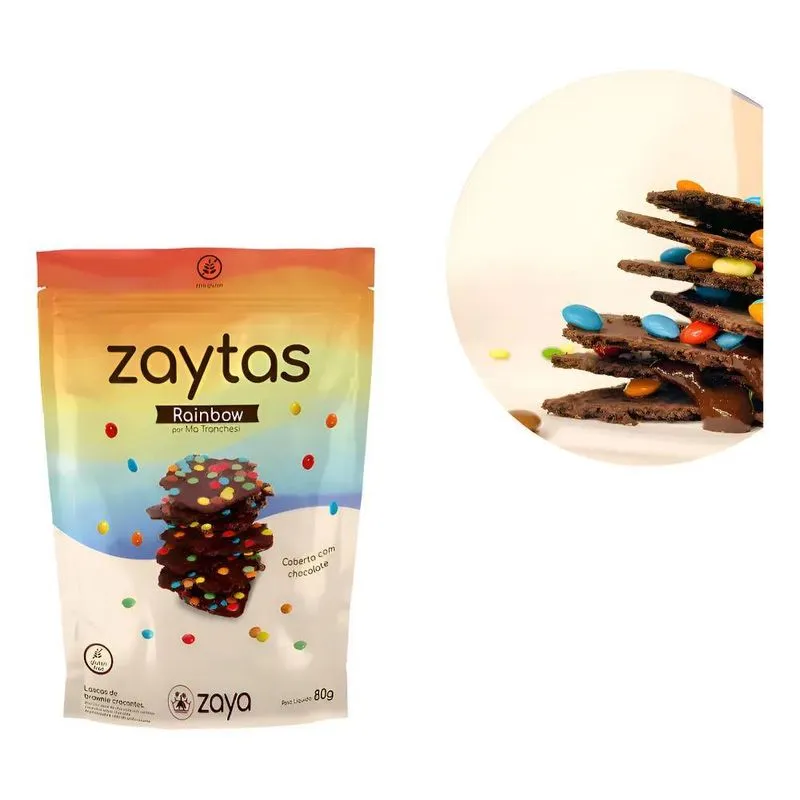 10x Zaya Zaytas Rainbow Com Chocolate Zaya 80g - Brownie -