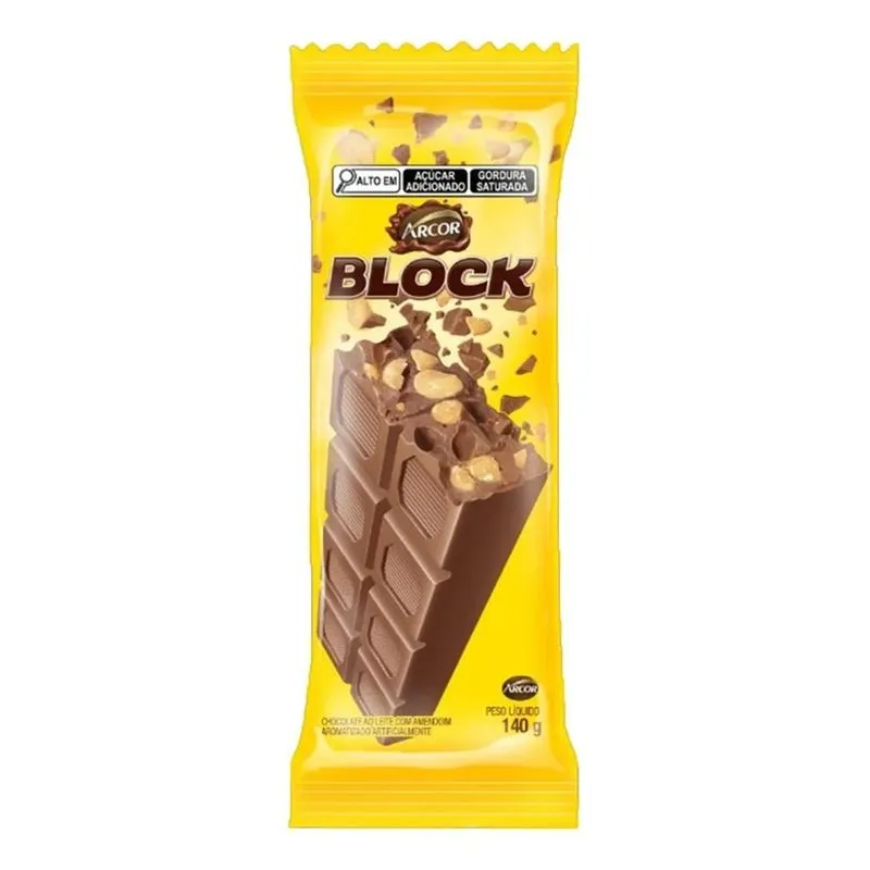 10x Arcor Choco Block - Chocolate Ao Leite E Amendoim - 300