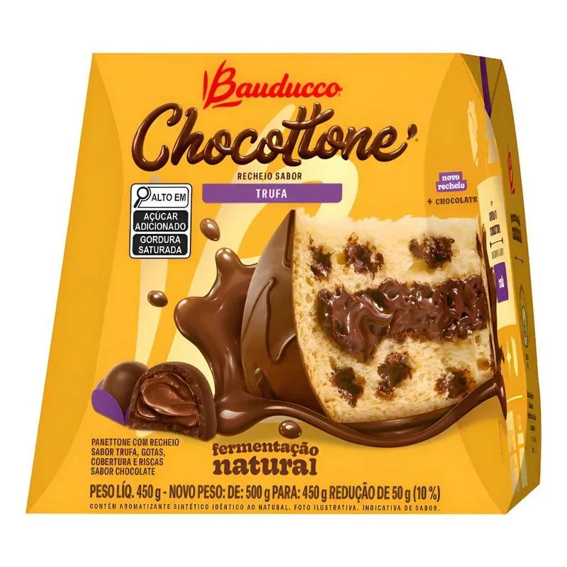 10x Chocotone Maxi Recheio Trufa E Gotas Chocolate Bauducco