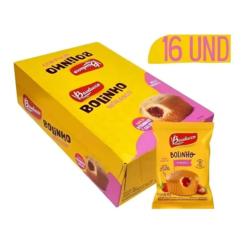 10x Display Bolinho Recheado Morango 16unx40g Bauducco
