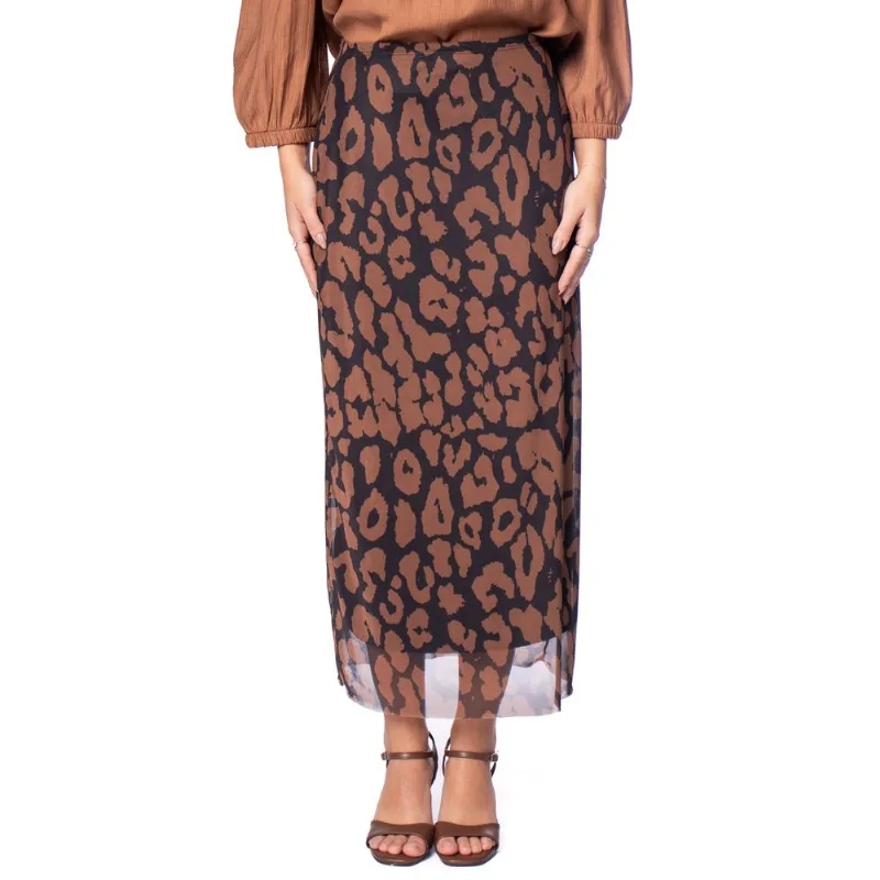 Saia Midi Feminina Jagar Tule Estampado Onça Marrom/Preto - P