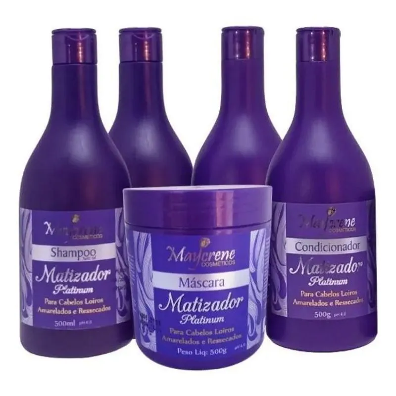 10x Kit Maycrene Matizador Platinum (2 Shamp, 2 Cond E 1 Má