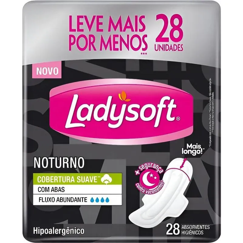 10x Absorvente Noturno Suave Com Abas 28 Unidades Ladysoft