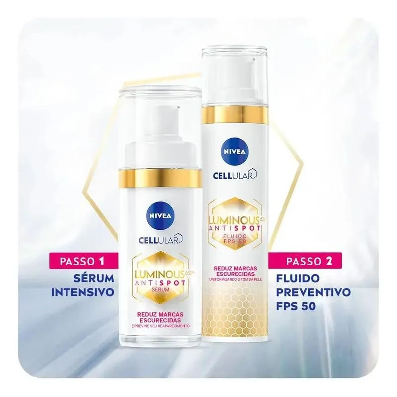 10x Kit Nivea Cellular Luminous Sérum 30ml + Fluido Fps 50