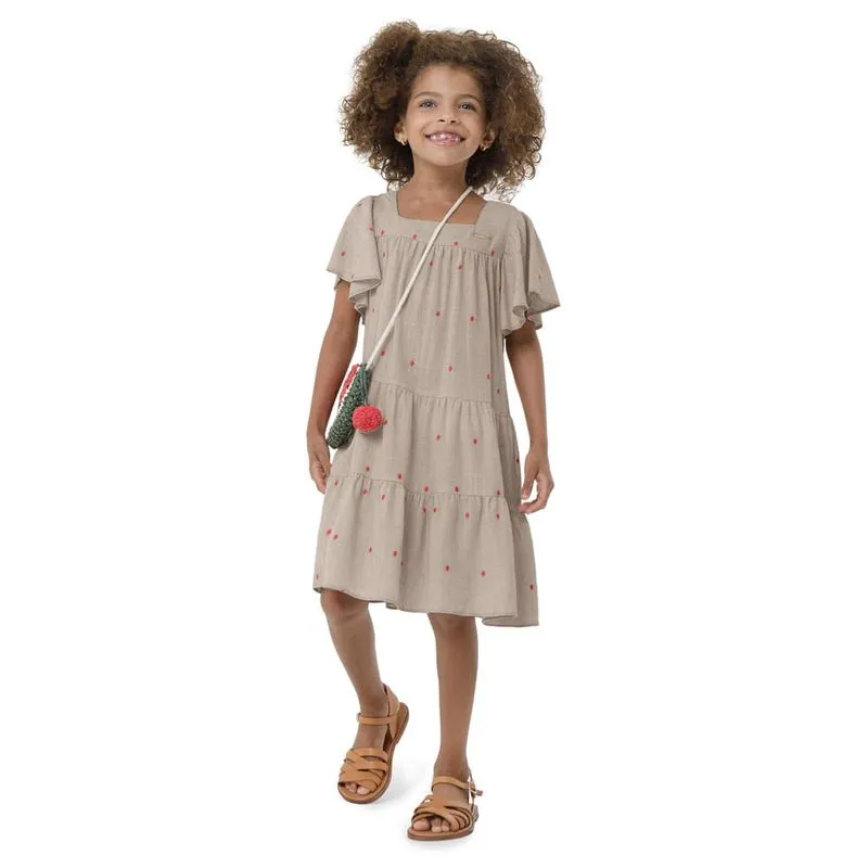 Vestido Menina Manga Babado Em Viscolinho Bordado Carinhoso Branco - 6