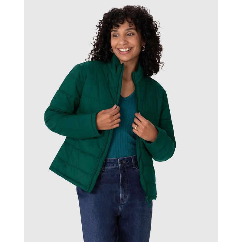Jaqueta Básica Feminina Puffer Bolso Funcional Em Nylon Verde - P