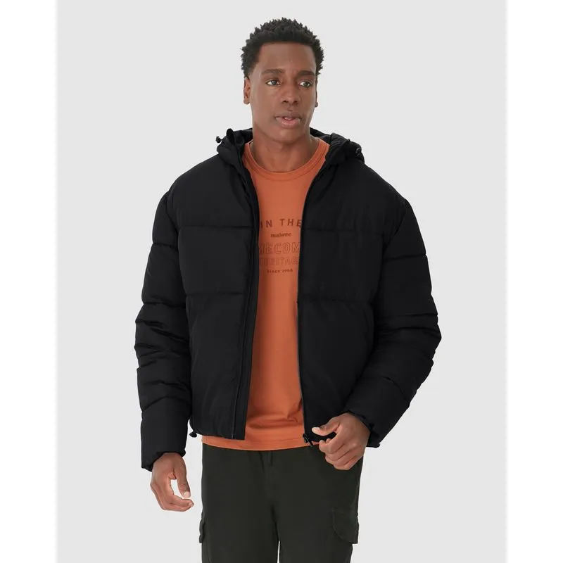 Jaqueta Puffer Masculina Com Capuz E Bolso Canguru Em Matelassê Preto - G