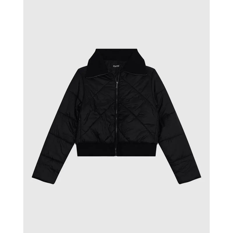 Jaqueta Puffer Feminina Gola Larga Em Poliamida - ENFIM Preto - G