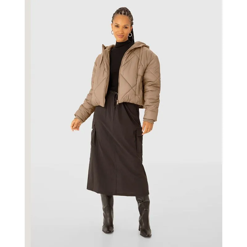 Jaqueta Puffer Feminina Com Capuz Em Poliamida - ENFIM Marrom - M