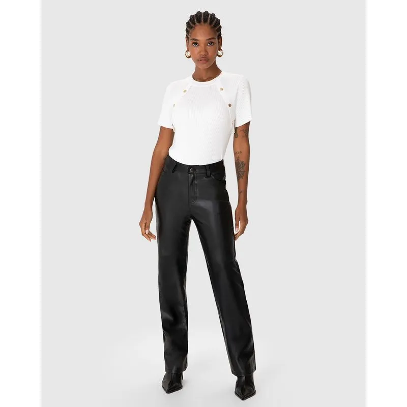 Calça Reta Feminina Em Corino - ENFIM Preto - M