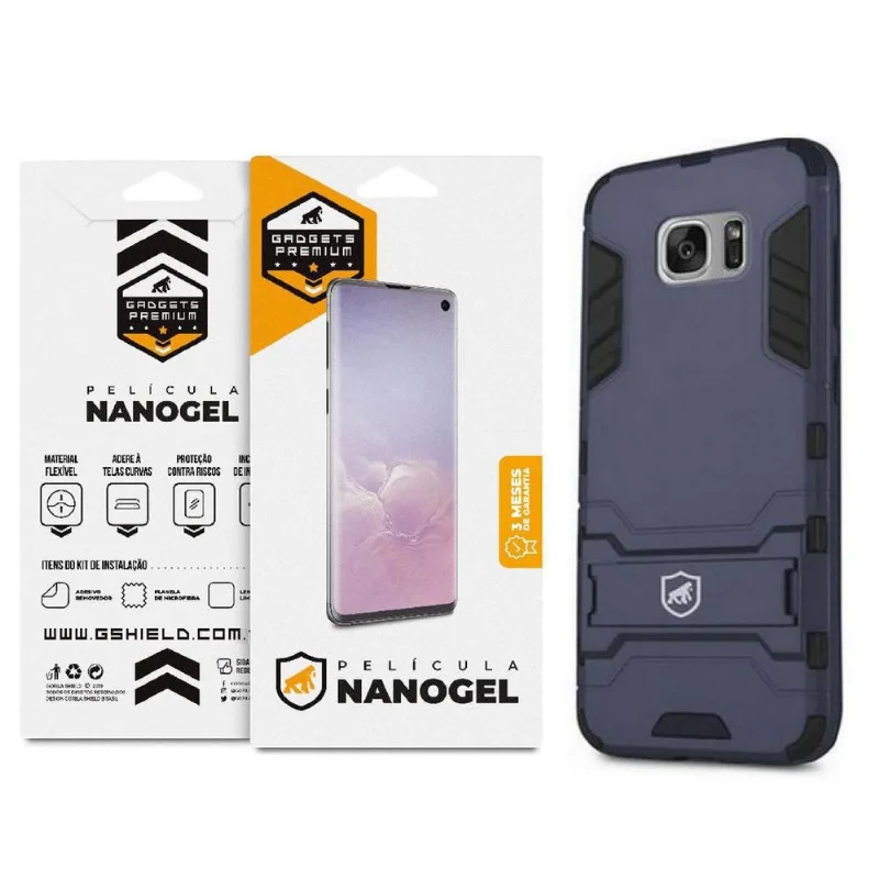 Kit Capa Armor E Peli´Cula De Nano Gel Dupla Galaxy S7 Edge