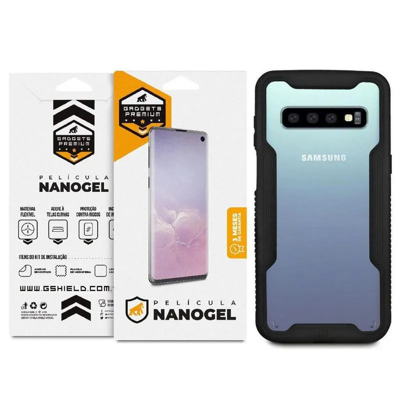Kit Capa Dual Shock e Película de Nano Gel Dupla Galaxy S10