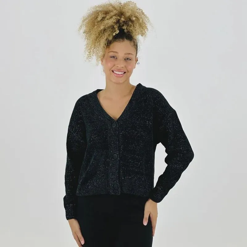 Casaco Malwee Cardigan Tricot Curto com Botão Feminino