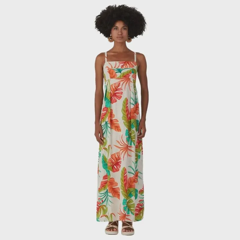 Vestido Malwee Longo Estampado com Alça Fina