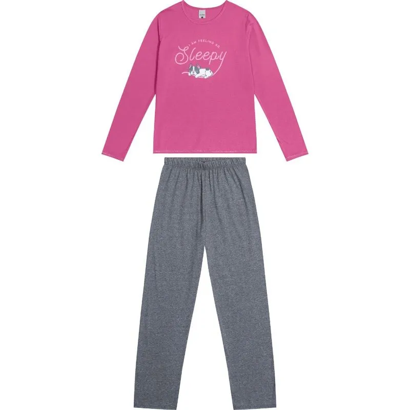 Pijama Feminino Meia Malha Manga Longa Malwee