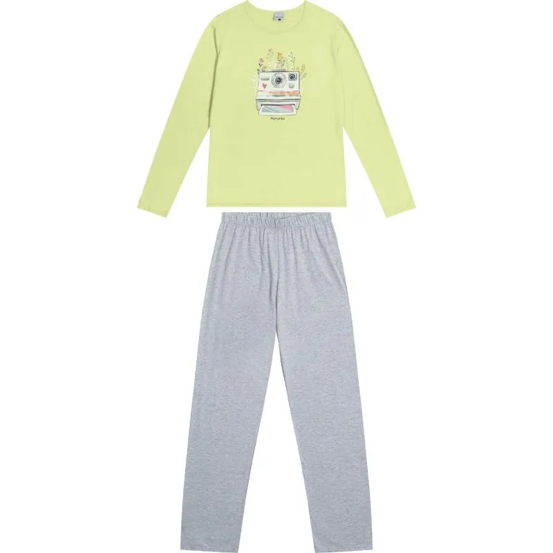 Pijama Feminino Meia Malha Manga Longa Malwee