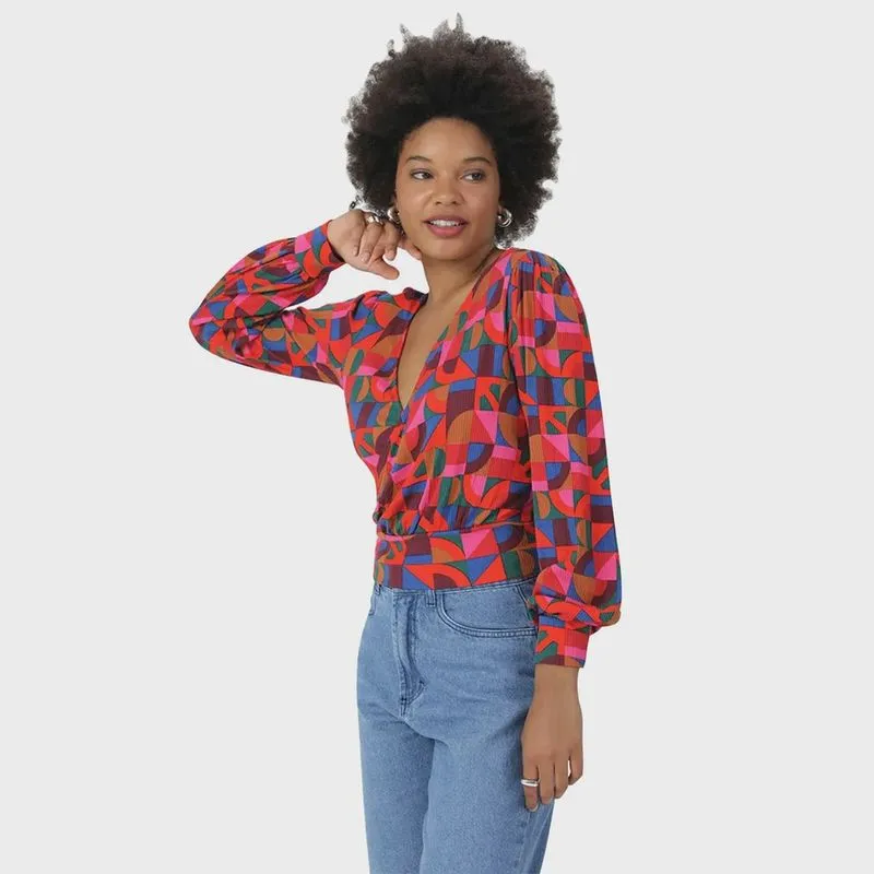 Cropped Malwee Feminino Canelado Manga Longa Transpassado
