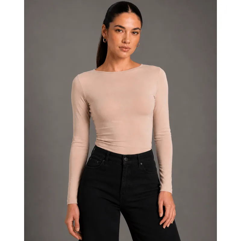 Undershirt Micromodal Manga Longa Feminina - BASICAMENTE Marrom - G