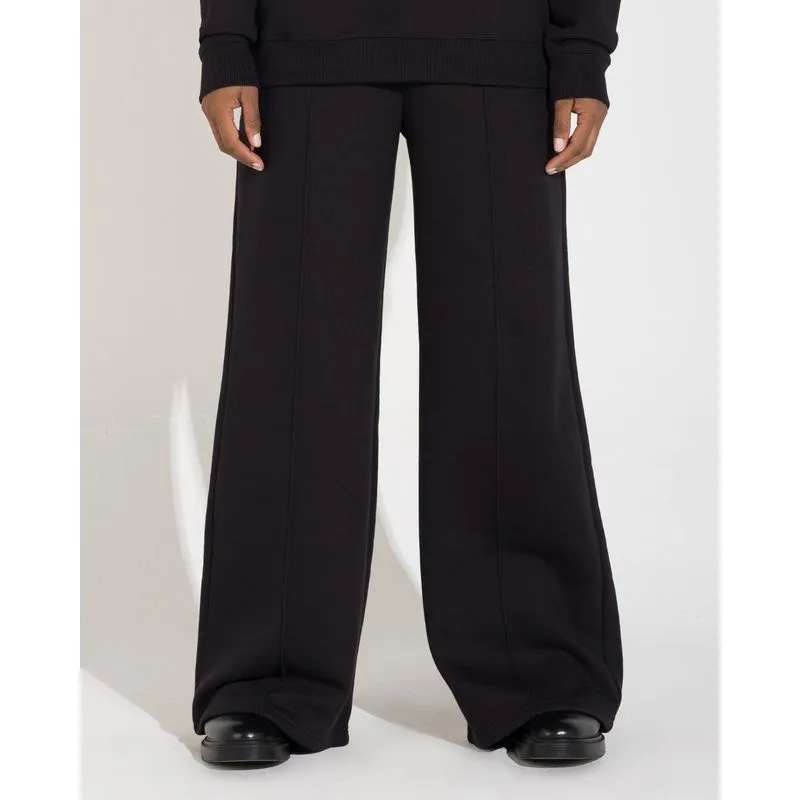 Calça Wide Leg Feminina Moletom Flanelado Preto - P