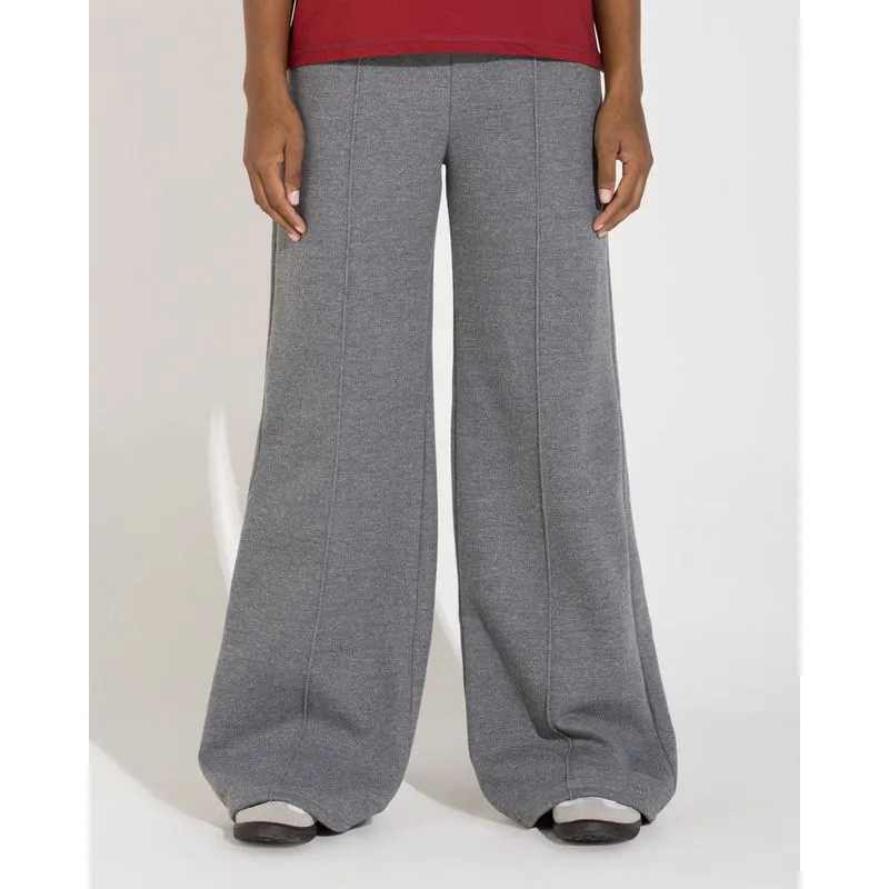Calça Wide Leg Feminina Moletom Flanelado Cinza - PP