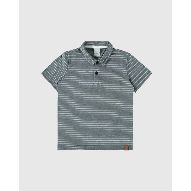 Camisa Polo Infantil Menino Etiqueta Decorativa Malha Listrada Malwee Kids Cinza - 14