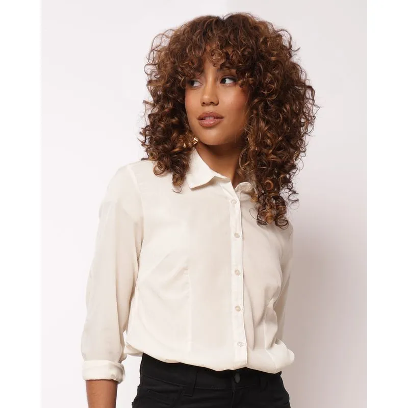 Camisa Feminina Berry & Co. Social Manga Longa Bege G