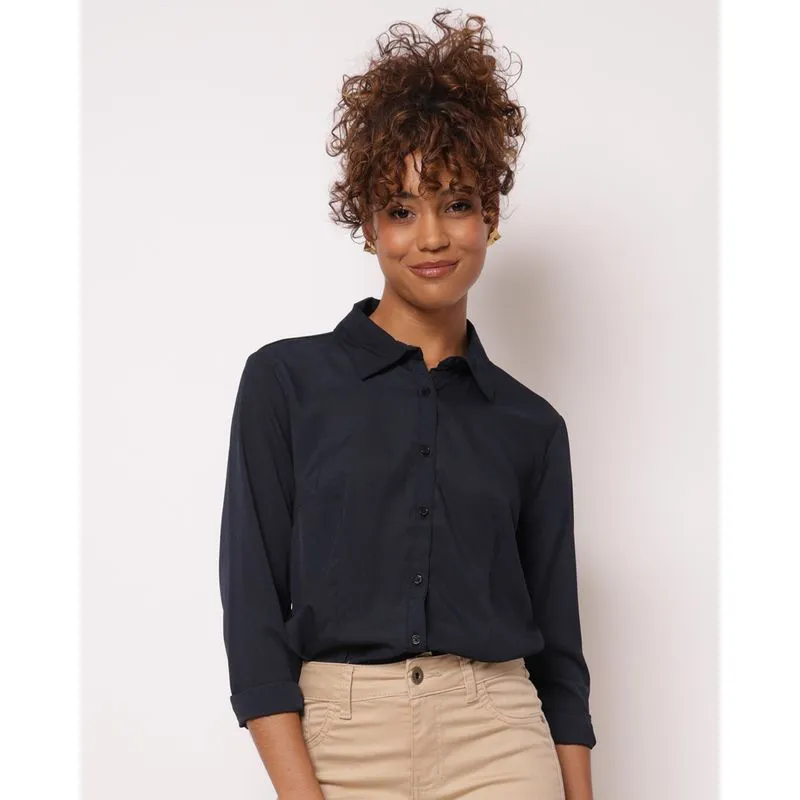 Camisa Feminina Social Berry & Co. Manga Longa Marinho M