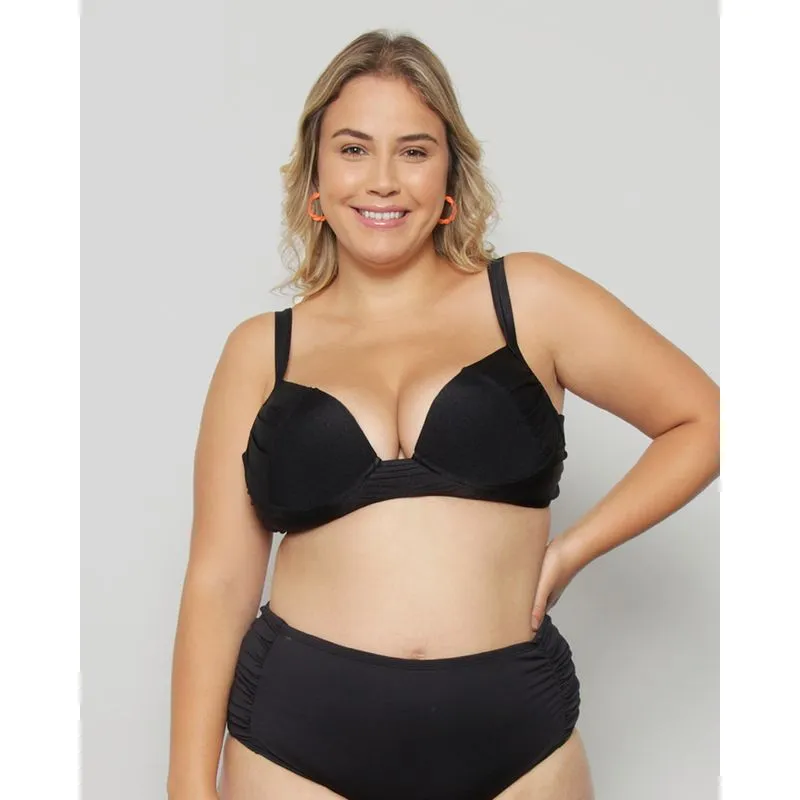 Top Biquíni Plus Size Feminino Com Bojo E Aro Franzido Preto 48